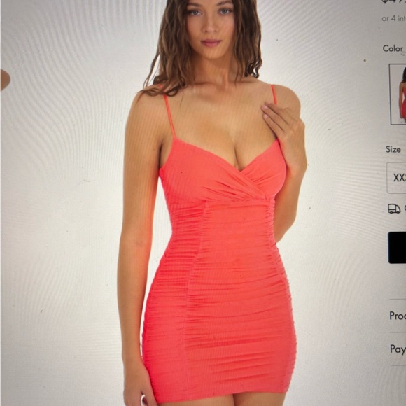 Lucy in the Sky Vibrant Coral Mini Bodycon Dress - Picture 1 of 5
